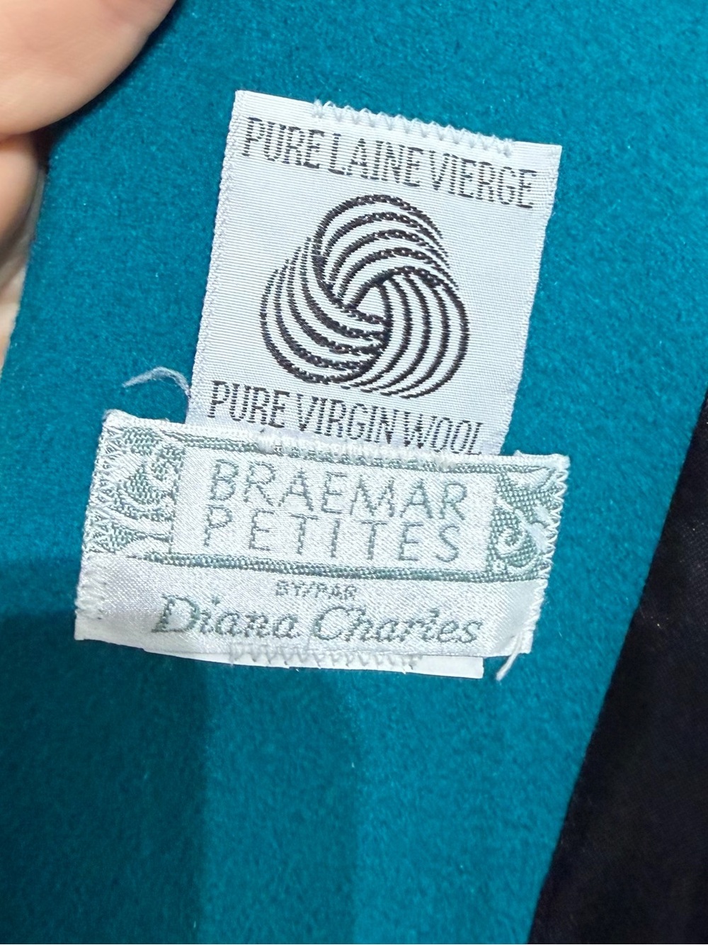 Vintage 1980’s Braemar Petites 100% Virgin Wool Teal Faux Leather Power Trench - Picture 9 of 9